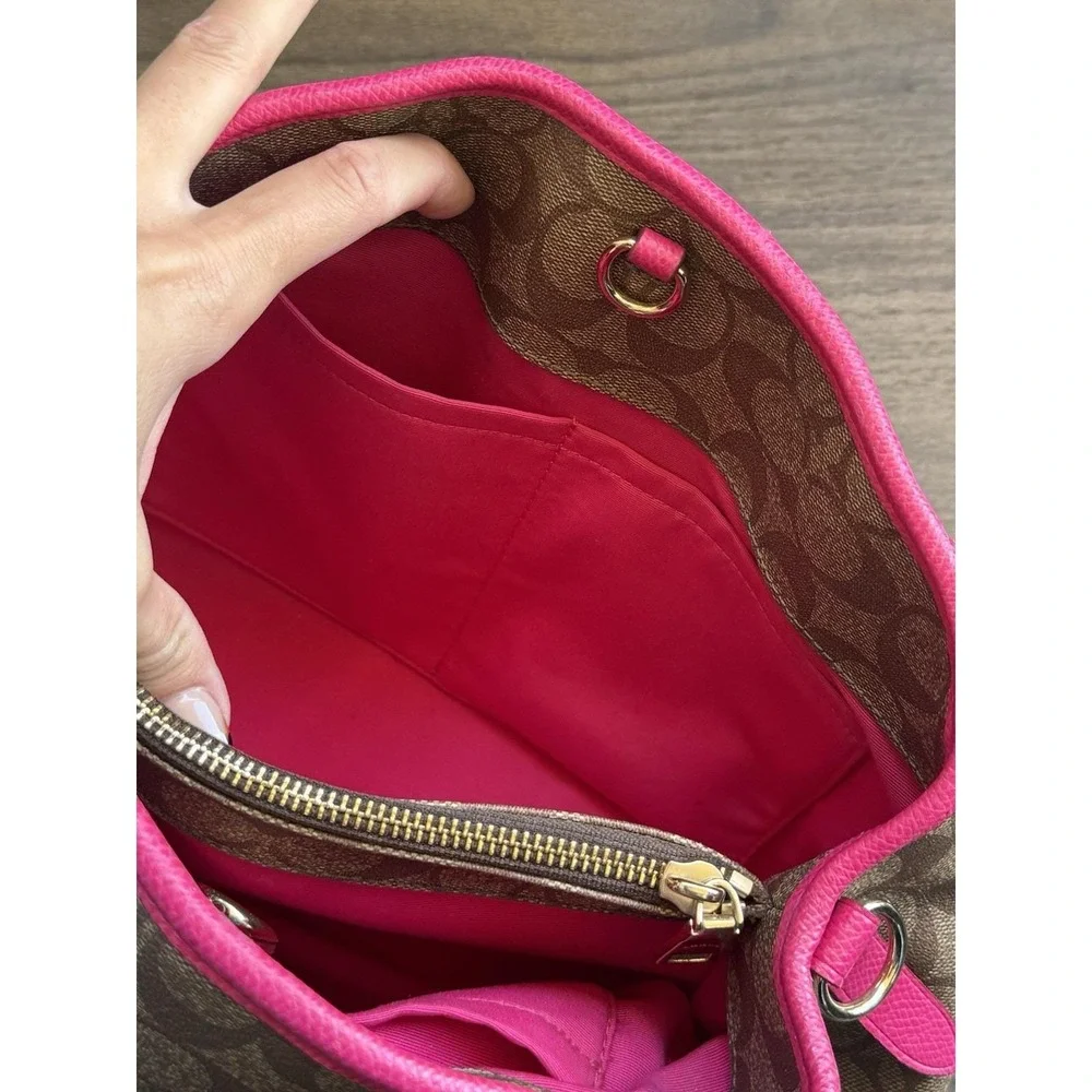 Authentic COACH Signature Shoulder Hand Bag Leather Brown Pink‎